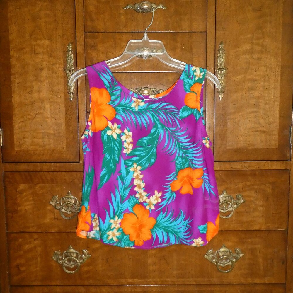 Hibiscus Collection Hawaii Floral Print Tank Top Blouse Size XL
